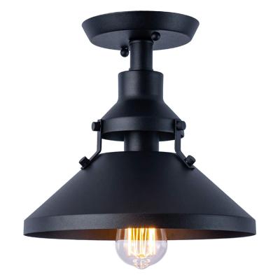 China Surface Mounted Outdoor Mounted Industrial End Up Ceiling Lamp Vintage Matte Black Metal Semi Flush Mount Ceiling Light Fixture For Foyer Kitchen Hallway for sale