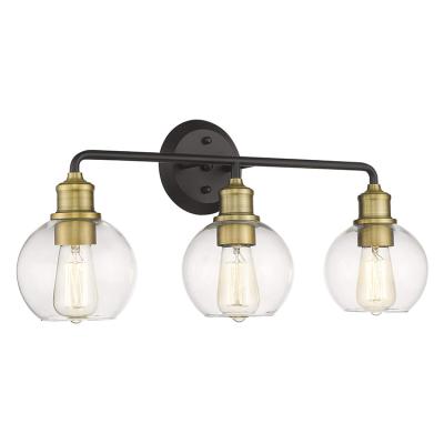 China Modern 3-Lights Bathroom Vanity Matte Black And Antique Brass Finish With Shade Clear Glass Wall Lamp For Boots for sale