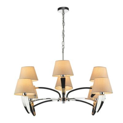 China Hotel 8-Lights Modern Classic Chandelier American Country Polished Chrome Fabric Shade Pendent Lamp For Hotel Home Living Room for sale