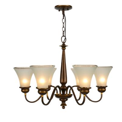 China American Farmhouse Country Living Room Chandelier Flower Pattern Frosted Shade Bronze Finish Glass Pendant Lamp for Home Hotel for sale