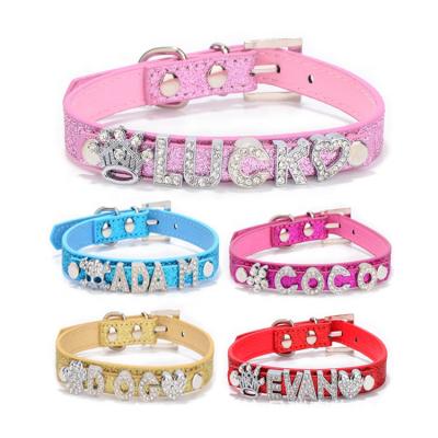 China Amazon Stocked Best Seller Bling DIY Charms Letters Bulk Supplies PU Dog Collar for sale