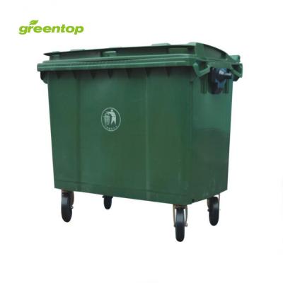 China Wheelie 660L Viable Plastic Outdoor Industrial Waste Bins Heavy Duty Plastic Trash Bin With 4 Wheels for sale