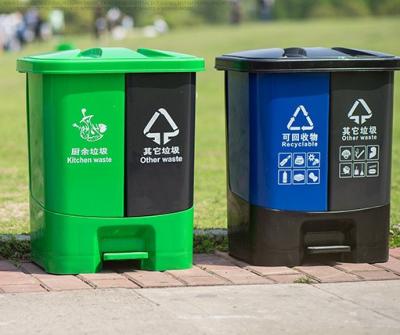 China 2017 new design viable outdoor waste bin double 40 liter plastic dust bin with pedal for sale