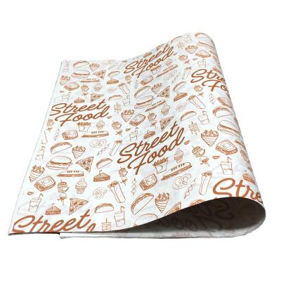 China Custom Logo 30-45gsm Food Grade Hamburger Sandwich Grocery Pape Food Wrap Pack Oily Greaseproof Paper Rustproof for sale