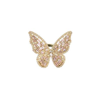 China 2022 wholesale sales Environmentally friendly Korean luxury super fairy female zircon butterfly opening index finger ring cold wind for sale