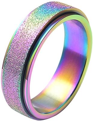 China 2022 New Worry Stainless Steel Spinner Ring 6MM 8MM Rainbow Rose Gold Silver Glitter Finish CLASSIC Rings For Women for sale