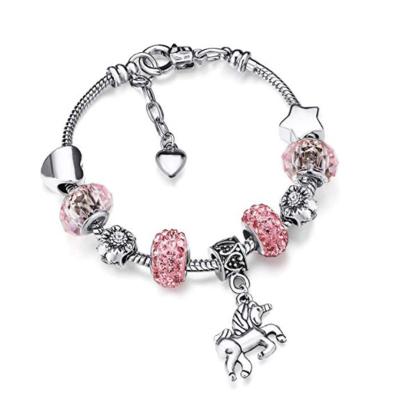 China Amazon CLASSIC 2021 Hot Selling Unicorn Sparkly Crystal Charm Bracelet With Gift Box Set For Girl Lady for sale