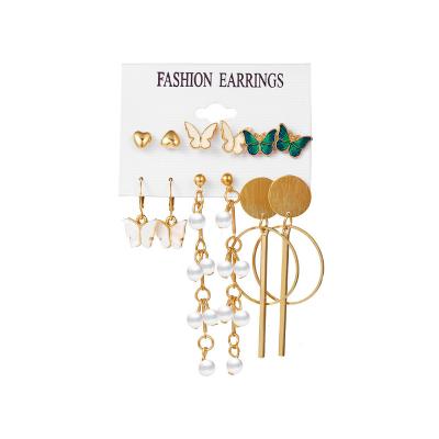 China Office/Career 6 Pairs Hypoallergenic Faux Pearl Retail Mushroom Earrings Circle Aesthetic Earring Sets For Women Girls for sale