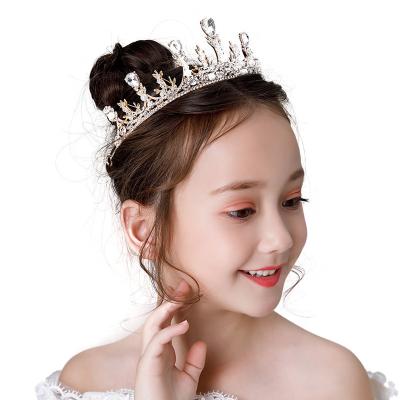 China European and American Style Wholesale Hot Sale Children's Tiara Crystal Headband Golden Princess Girl's Tiara Birthday Girl's Hair Accessory for sale