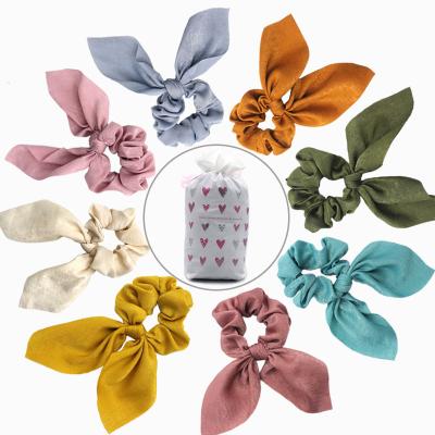 China Fashion New Arrived Ins Fashion Women Hair Accessories Elastic Hair Band Summer Solid Color Tie Dye Bow Scarf Scrunchies for sale