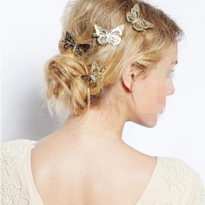 China Wholesale European and American Style Europe and USA Design Gold Color Alloy Metal Fashion Butterfly Hair Clips Latest For Women Hair Pins for sale