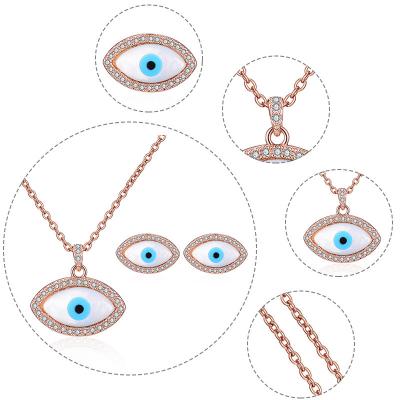 China New European and American Creative Devil's Eye Diamond-encrusted Cat's Eye Alloy Plated Color-Holding Horse's Eye Necklace Earrings Set Jewelry for sale