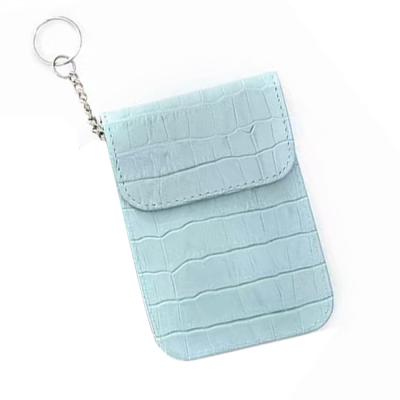 China RFID Shield Alligator Pattern RFID Block Genuine Leather Faraday Key Fob Pouch for sale