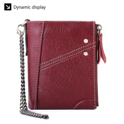 China Signal Block RFID Block Cool Polished Oily Waxed Universal Genuine Leather Wallet for sale