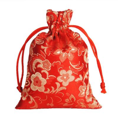 China Wholesale OEM+ODM+Wholesale 10*14cm Satin Brocade Jewelry Pouch Drawstring Gift Bag for sale