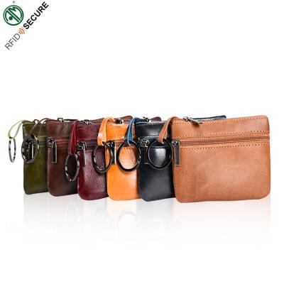 China 2 Zipper Pockets+ Women's Soft Genuine Leather Coin Purse Mini Pouch Change Wallet With Keychain Keyring for sale