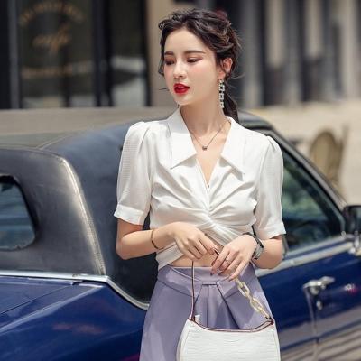 China Anti-pilling 2021 new arrival wholesale women fashion crop top women's summer casual blouses for sale