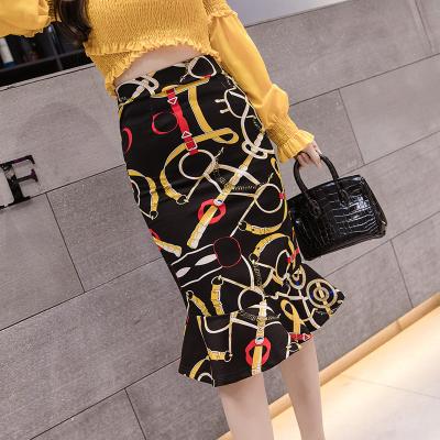 China Plus size 2020 wholesale women fashion printed fishtail skirt ladies sexy office wear plus size skirts for sale