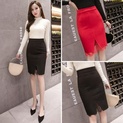 China Plus Size S~5XL Plus Size Women Fashion Midi Skirt Ladies Pencil Skirts Office Wear Fashionable Lace Spliced ​​Skirts for sale