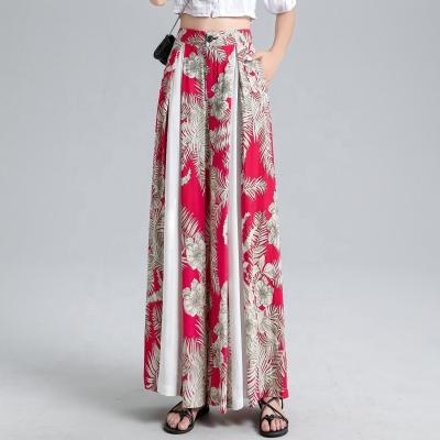 China Wholesale Anti-Wrinkle 2020 Women Fashion Oversized Floral Pants Ladies Elastic Waist Casual Wide-Leg Pants for sale