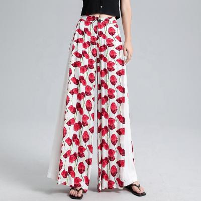 China 2020 Wholesale New Design Anti-wrinkle Oversized Wide Leg Pants Ladies Casual Large Size Floral Pants for sale