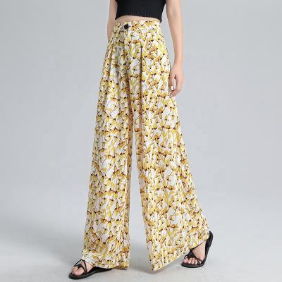 China Wholesale Anti-Wrinkle 2020 Latest Design Women Fashion Pants Plus Size Ladies Casual Wide-Leg Floral Trousers for sale