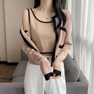 China 2021 New Arrivals Wholesale Women's Breathable Spring Autumn Sweater Women's Knitted Two-Piece Anti-Wrinkle Sets Blouses Cardigan Sweater for sale