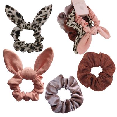 China Fashion Hair Scrunchies For Girls Women Bunny Bow Scrunchy Hair Bands Accessories 4 PCS With Tag Packing for sale