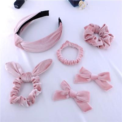 China Fashion Set 6 PCS Velvet Hair Scrunchies Headbands For Bow Elastic Hair Bands Headband For Women Babies Hair Accessories Gift Wrapping for sale