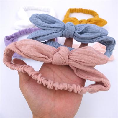 China Fashion Original Cotton Gauze Headband for Newborns Headbands Bunny Ear Hairbands Toddler Baby Kids Muslin Cotton Turban for sale