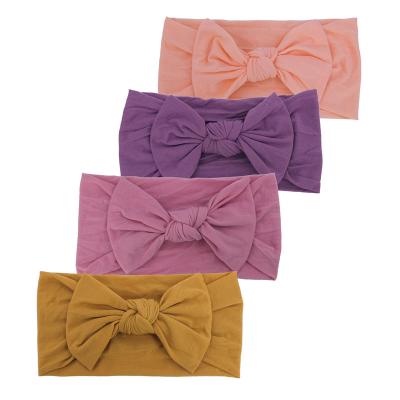 China Baby Eco-Friendly Soft Headband Stretchy Nylon Turban Headband For Toddler Newborn Headband Baby Hair Band Elastic Bow Accessories for sale