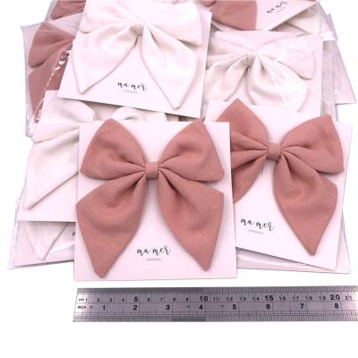 China Logo Packaging Cotton Linen Hair Customized Natural Bow Clips Barrettes Sailor Bows Babies Women Hair Accessories for sale