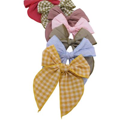 China Custom Bohemia Fabric Bow Hemmed Hair Clips Babies Women Cotton Fable Web Hair Bow Clips Big Tails Hair Bow Accessories for sale