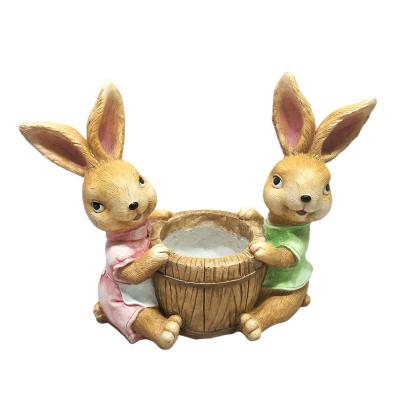 China Cartoon Polistone Planters Sandstone Rabbit Shape Flower Pot Planter Pot Green Animal Garden Pot For Outdoor Garden Decoration for sale