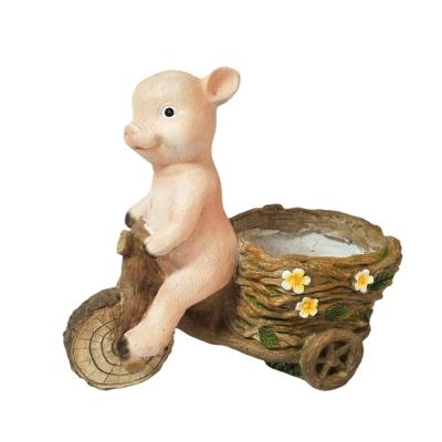 China Cartoon Polistone Garden Pot Cute Piggy Pig Shaped Animal Flower Pot For Garden Decoration for sale