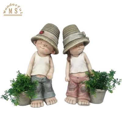 China Minimalist Polistone Kid Child Flower Pot Garden Decoration for sale