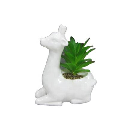 China Mini bonsai top eco-friendly ceramic succulent planter pot hotsell white color with animal relief llama alpacos shape design for home decor. for sale