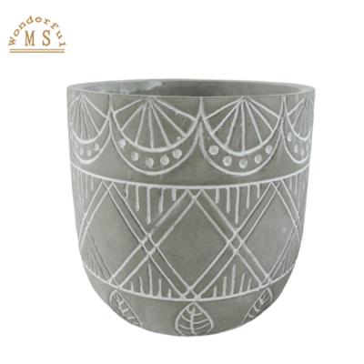 China Tropical OEM Customized Cement Embossing Flower Pot Vase Keepsake Gifts Succulent Garden for sale