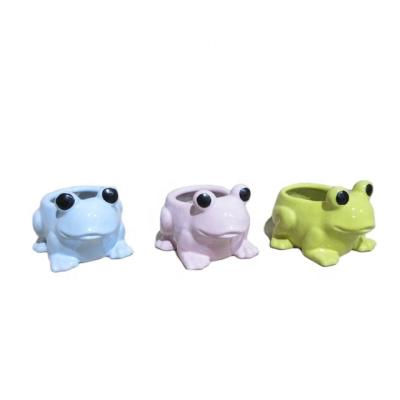 China Cartoon Travel Frog Cartoon Ceramic Succulent Planter, Ceramic Frog Planter, Ceramic Succulent Pot Sets for sale