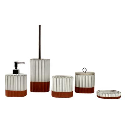 China Sustainable 5 Pieces Set Ceramic Bathroom Accessories Sets Toilet Brush Tumbler Soap Dispenser Bottle Dolomite Bathroom Sets For Homeware for sale