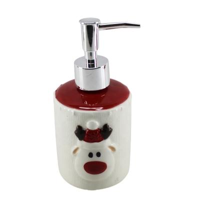 China Sustainable New Design 4 Piece Reindeer Bathroom Accessories Set Sandstone Soap Dispenser Gift Set Christmas Bathroom Sets For Homeware for sale