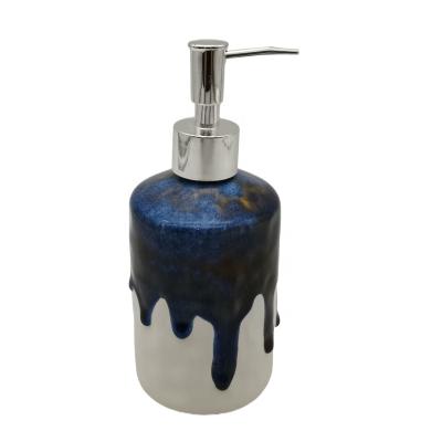 China Factory Price Viable Modern Style Stoneware Matte Blue White Dispenser Ceramic Bathroom Suits For Homeware for sale