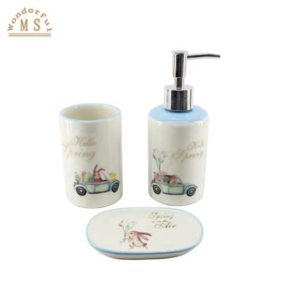 China Rabbit Bunny Balloon Ceramic Soap Dispenser Sustainable Gift Bathroom Sets For Home Decor for sale