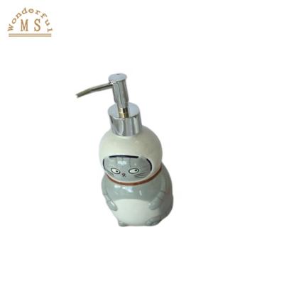 China Sustainable Bathroom Sets With Cat Design Ceramic Soap Dispenser Gift Of Space For Homeware for sale