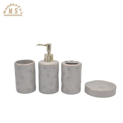 China White Flower Design Sandstone Soap Dispenser Gift Sustainable Bathroom Sets For Homeware for sale