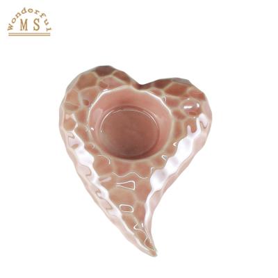 China Colorful Glaze Ceramic Candle Holder Gift Heart Shaped Porcelain Candle Vessels Desktop Decoration for sale