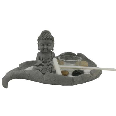 China China Resin Zen Religious Tealight Holder Buddha Figurine Sand Garden Box Kit Home Decor Office Ceramic Desk for sale