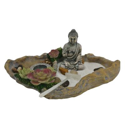 China China Resin Zen Buddha Sand Garden Box Kit Religious Sitting Statue With Sand Rock Home Decor Office Desk for sale