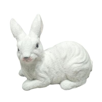 China Europe 3D Relief Style White Resin Rabbit Statue With Shining Snowflake For Home And Garden Decoration for sale