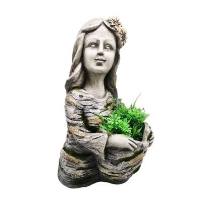 China Minimalist Female Concrete Artificial Moss Potted Flower Head Statue Farmhouse Style Stone Finishes Increase The Effect Of Green Gardens for sale